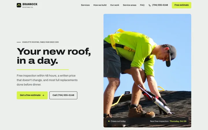 Brannock Roofing homepage on desktop