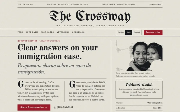 Crossway Immigration Law homepage on desktop