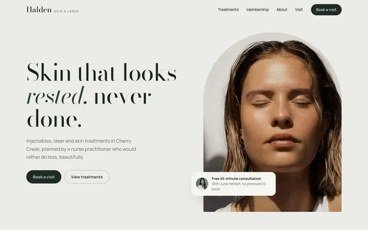 Halden Skin and Laser homepage on desktop