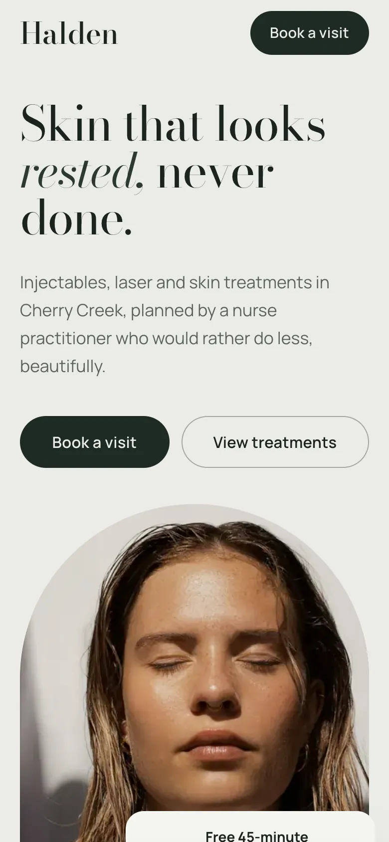 Halden Skin and Laser homepage on a phone
