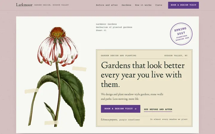 Larkmoor Gardens homepage on desktop