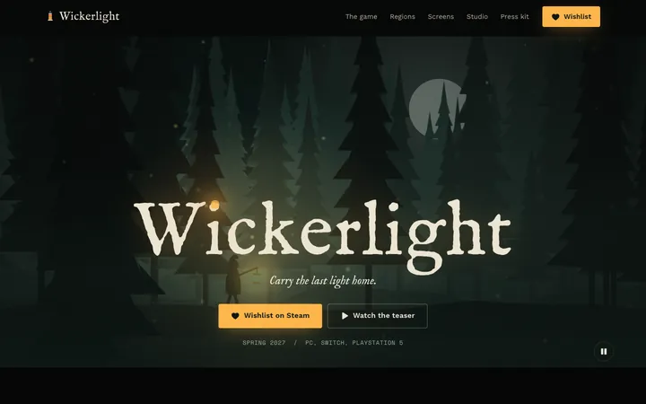 Wickerlight homepage on desktop